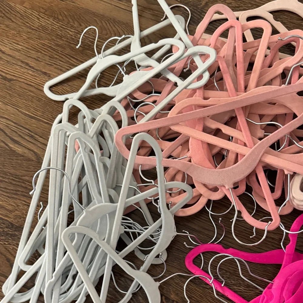 Set of Pink and Gray Velvet Hangers